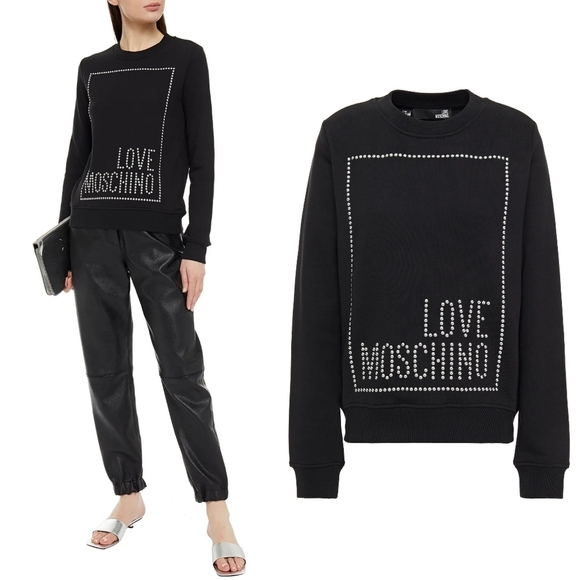 NWT LOVE MOSCHINO Studded French Cotton-Terry Logo Sweatshirt